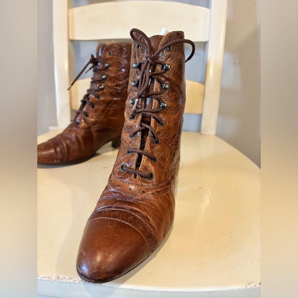 Vintage Joan & David Handmade Italian Leather Lace Up Boots 6.5 37 - Picture 3 of 7